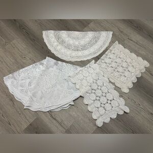 NEW Lot Of 4 Vintage Large 42" Tablecloth / Runner Lace & Crochet White & Beige